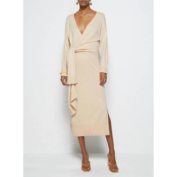 NEW JONATHAN SIMKHAI skyla loungewear knit wrap dress in biscuit - Picture 1 of 4